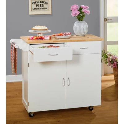 Large Kitchen Cart With Wood Top White - Buylateral 4 Large Kitchen Cart With Wood Top White - Buylateral - Image 2