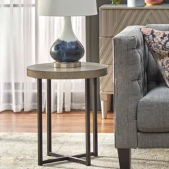 Era Round Contemporary End Table Gray/Black  - Buylateral