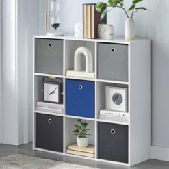7.5" Utility Bookcase With 5 Fabric Bins - Buylateral