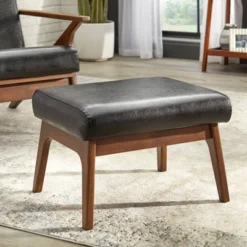 Bianca Mid-Century Modern Ottoman Black/Walnut - Buylateral