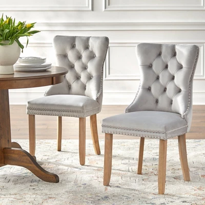 Set Of 2 Portico Tufted High Back Velvet Dining Chairs Gray - Buylateral 3 Set Of 2 Portico Tufted High Back Velvet Dining Chairs Gray - Buylateral