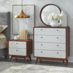 Cassie Mid-Century Modern Nightstand Walnut/White - Buylateral -FURNITURE STORE GUEST 6dedaa84 3554 4f14 a7f5 a53330c49d7a 1