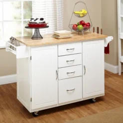 Cottage Country Wood Top Kitchen Cart White - Buylateral -FURNITURE STORE GUEST 8849888c 3a6c 49e5 8fe0 3dfa02b1b6e9
