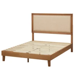 Queen Shaye Upholstered And Rustic Wood Bed - Buylateral -FURNITURE STORE GUEST 92f9c400 945e 4344 b4ca 6fd81b57eda9