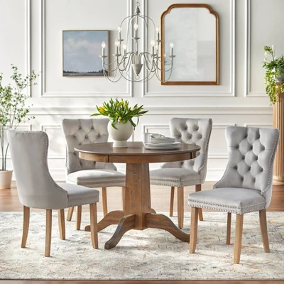 Set Of 2 Portico Tufted High Back Velvet Dining Chairs Gray - Buylateral 4 Set Of 2 Portico Tufted High Back Velvet Dining Chairs Gray - Buylateral - Image 2
