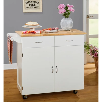 Large Kitchen Cart With Wood Top White - Buylateral 3 Large Kitchen Cart With Wood Top White - Buylateral