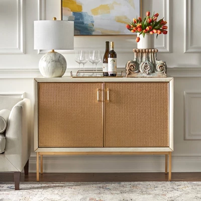 Lati Rattan Door Buffet Antique White/Natural - Buylateral 3 Lati Rattan Door Buffet Antique White/Natural - Buylateral