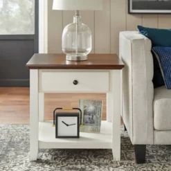 Charleston End Table Off White/Chestnut - Buylateral