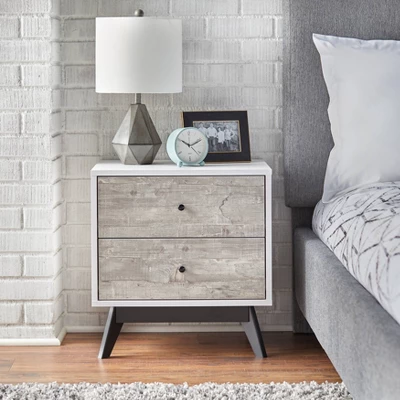 Crislana Mid-Century Nightstand White/Weathered Gray - Buylateral 2 Crislana Mid-Century Nightstand White/Weathered Gray - Buylateral