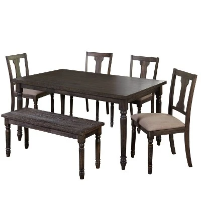 6pc Burntwood Dining Set With Bench - Buylateral 11 6pc Burntwood Dining Set With Bench - Buylateral - Image 9