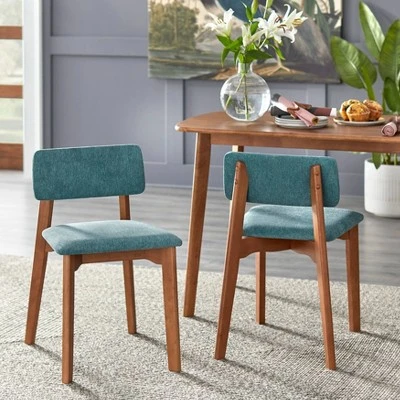Set Of 2 Nettie Mid-Century Modern Upholstered Dining Chairs Walnut/Teal - Buylateral 3 Set Of 2 Nettie Mid-Century Modern Upholstered Dining Chairs Walnut/Teal - Buylateral