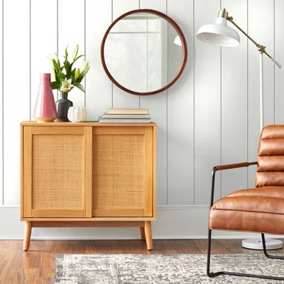 Rosen Rattan Sliding Door Buffet Natural - Buylateral 3 Rosen Rattan Sliding Door Buffet Natural - Buylateral