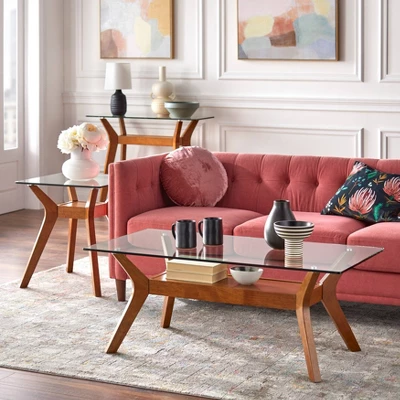 Fontana Glass Top End Table Walnut - Buylateral 4 Fontana Glass Top End Table Walnut - Buylateral - Image 2