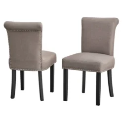 Set Of 2 Adeline Nailhead Parsons Dining Chair Gray - Buylateral: Upholstered, Rubberwood Legs, 250lb Capacity