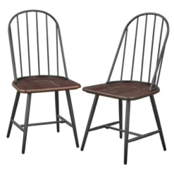 Set Of 2 Milo Windsor Metal With Wood Seat Dining Chairs - Buylateral