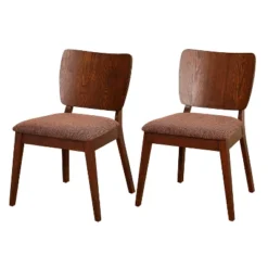 Buylateral Set Of 2 Bernard Curved Panel Back Corduroy Seat Dining Chairs Walnut: Rubberwood Frame, Polyester Upholstery, Spot Clean