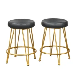 Set Of 2 24" Mazzini Faux Leather And Metal Counter Height Barstools - Buylateral -FURNITURE STORE GUEST edb68f6e 6c76 42ee b8fc 1404e2b1497e