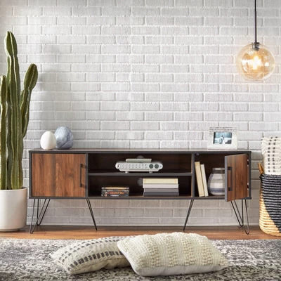 Vintage Living TV Stand For TVs Up To 55" Black/Walnut - Buylateral 4 Vintage Living TV Stand For TVs Up To 55" Black/Walnut - Buylateral - Image 2