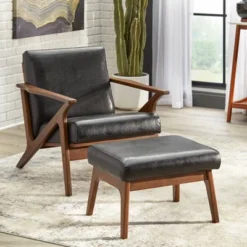 Bianca Mid-Century Modern Ottoman Black/Walnut - Buylateral -FURNITURE STORE GUEST ee7897ee 7c1d 4e54 bb59 729d90e30a06